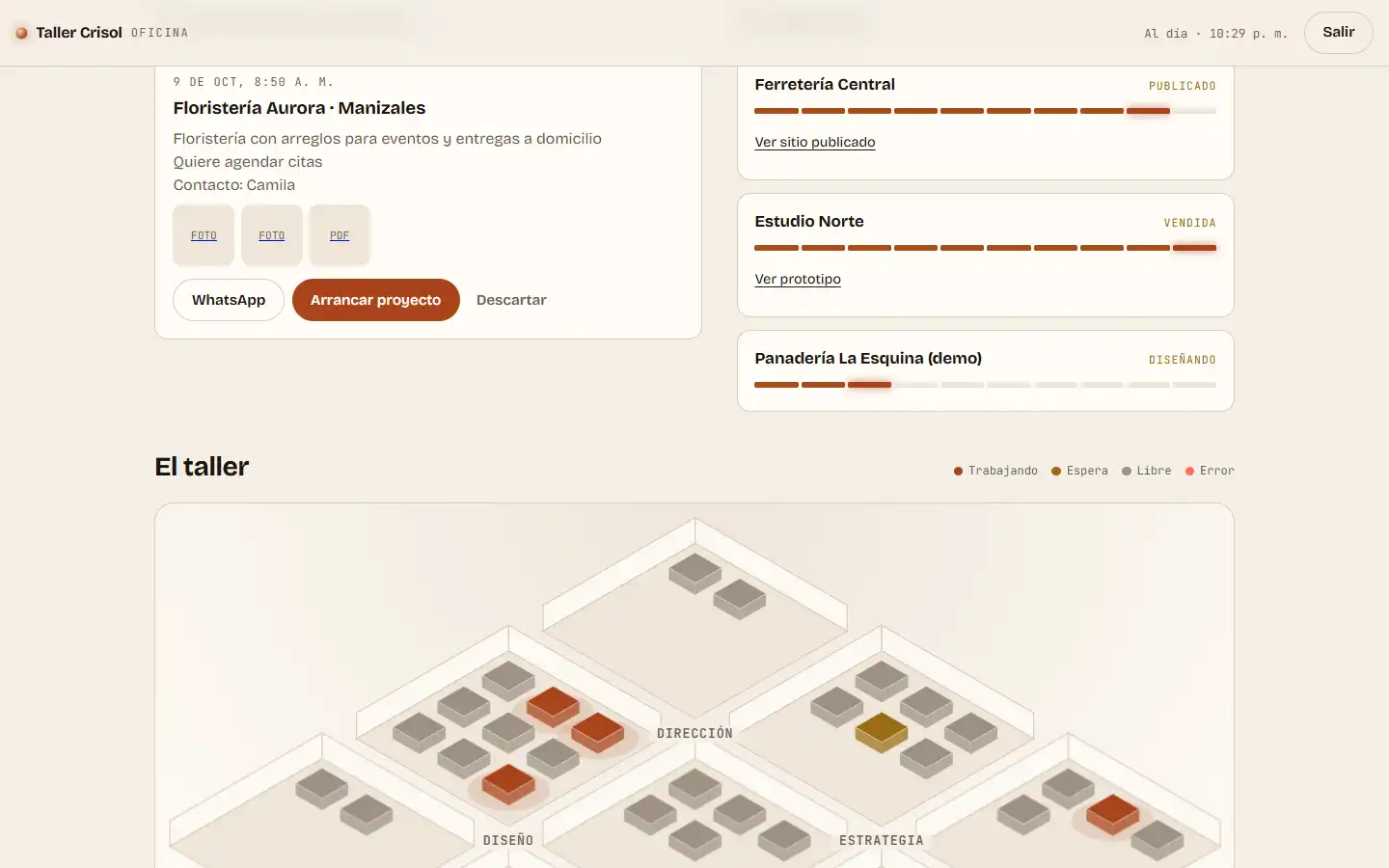 La Fábrica Web: otra pantalla del proyecto.